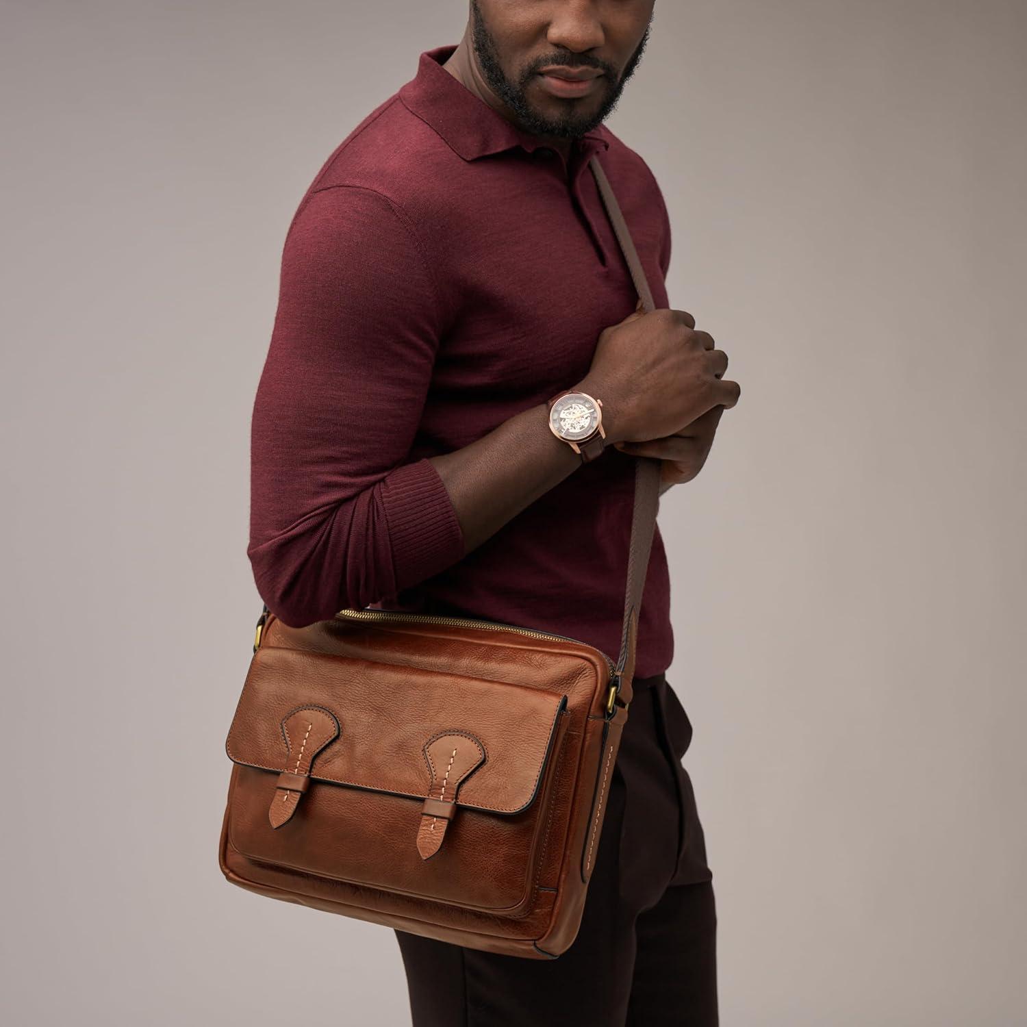 imageFossil Leather or Fabric Courier Messenger Bag for MenBennet Brown