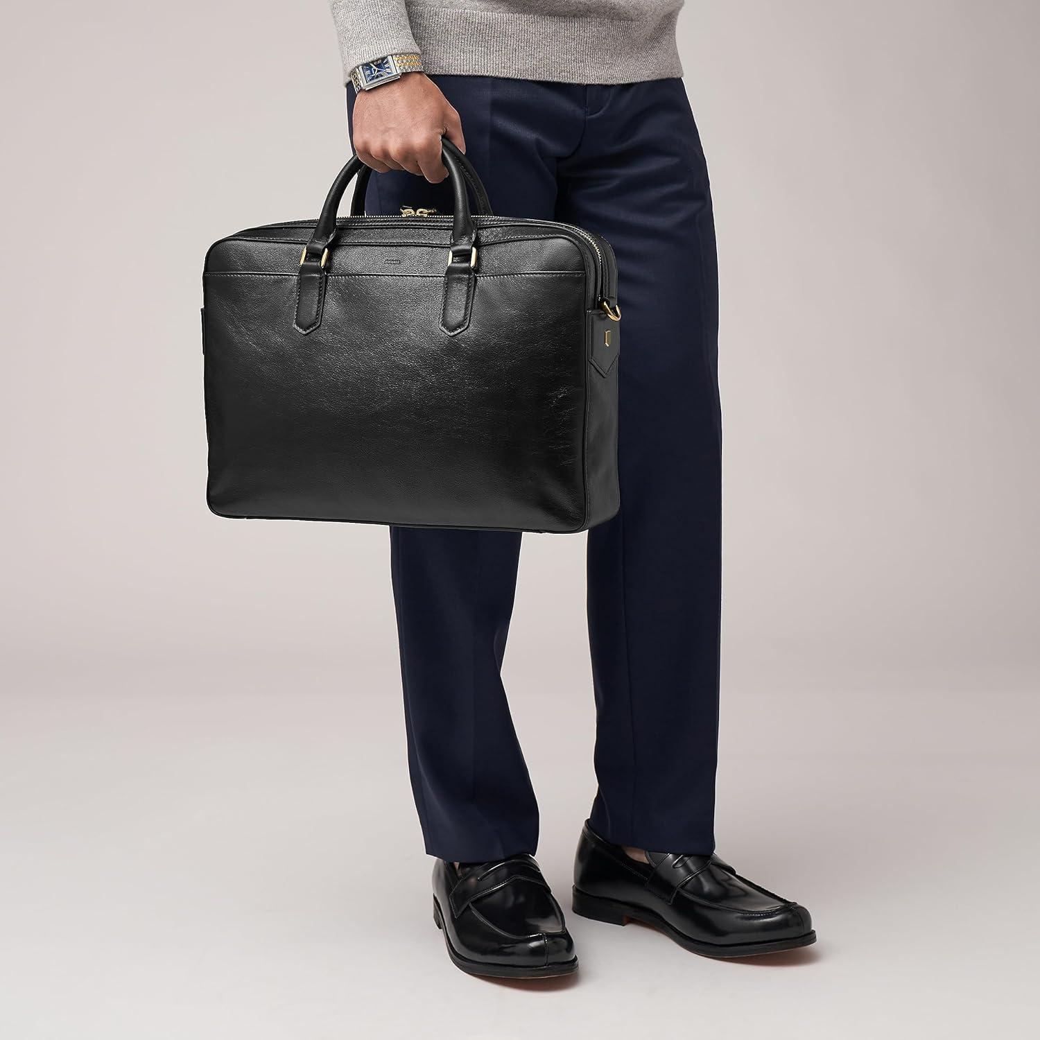 imageFossil Mens Asher Leather Messenger Laptop BagAsher Black Leather