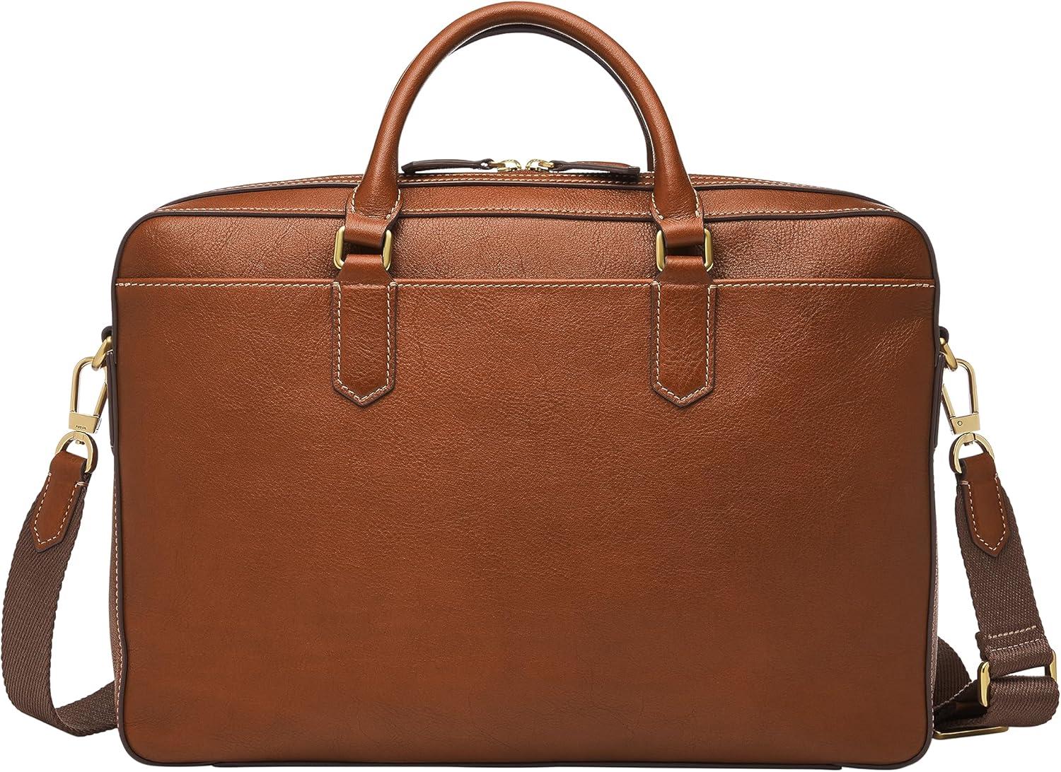 imageFossil Mens Asher Leather Messenger Laptop BagAsher Brown Leather