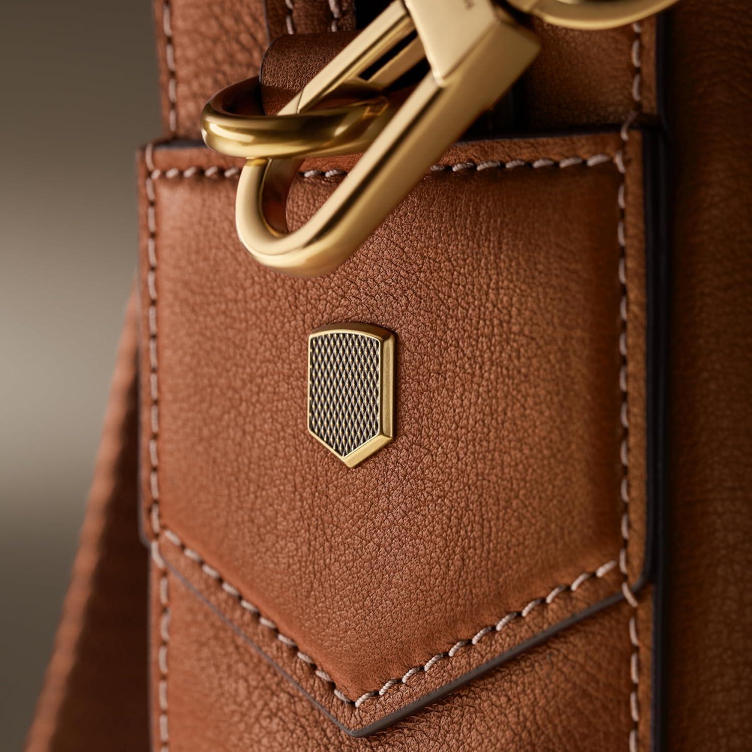 imageFossil Mens Asher Leather Messenger Laptop BagAsher Brown Leather