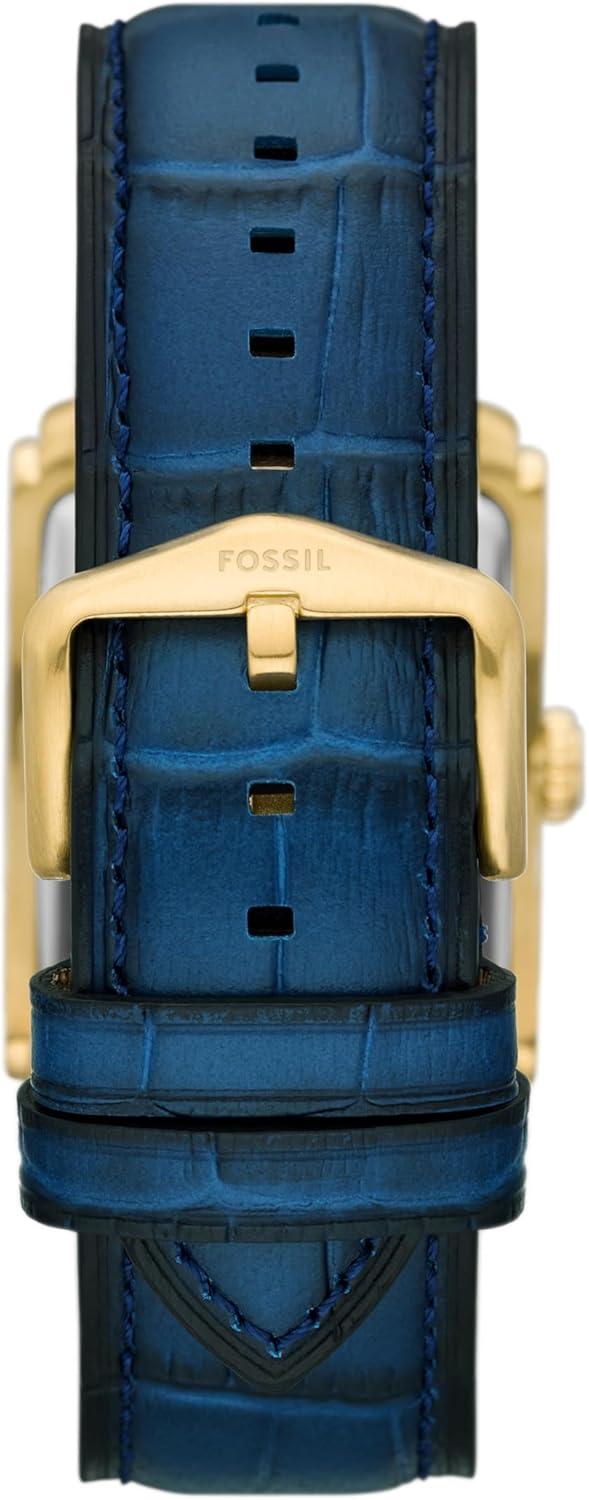 imageFossil Mens Carraway Quartz Stainless Steel ThreeHand WatchBlue LeatherGold