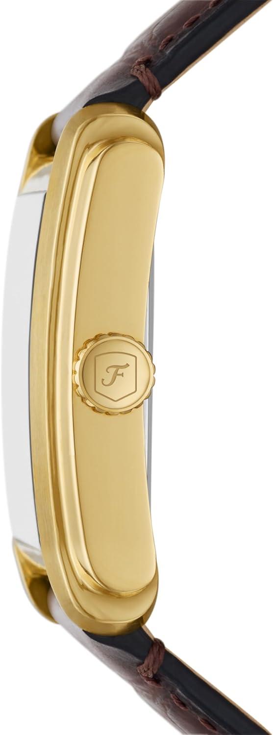 imageFossil Mens Carraway Quartz Stainless Steel ThreeHand WatchBrown LeatherGold