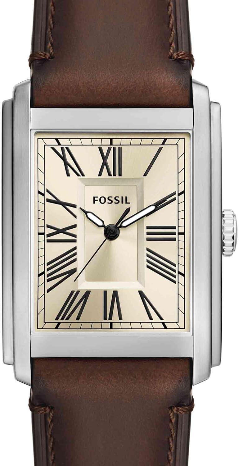 imageFossil Mens Carraway Quartz Stainless Steel ThreeHand WatchBrown LeatherSilver