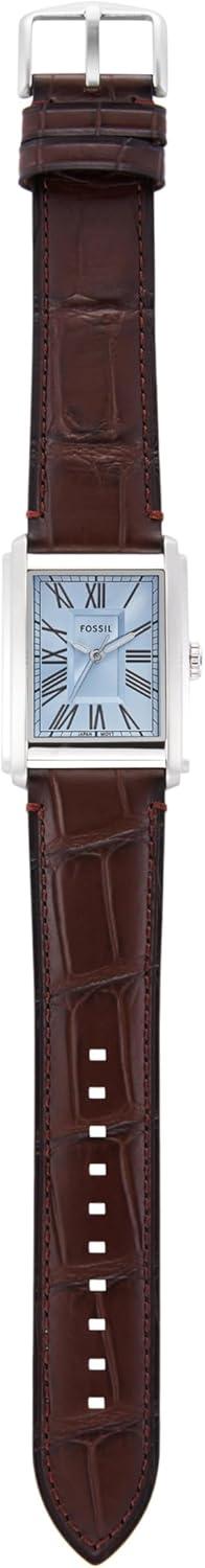 imageFossil Mens Carraway Quartz Stainless Steel ThreeHand WatchBrown LeatherSilverIce Blue