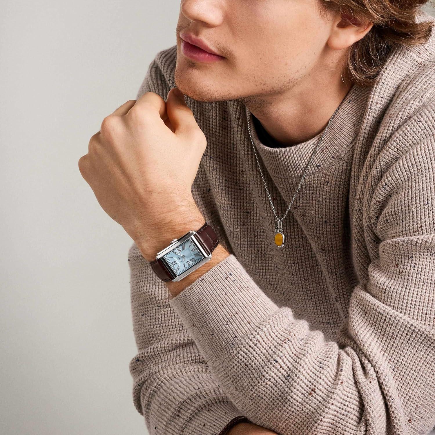 imageFossil Mens Carraway Quartz Stainless Steel ThreeHand WatchBrown LeatherSilverIce Blue