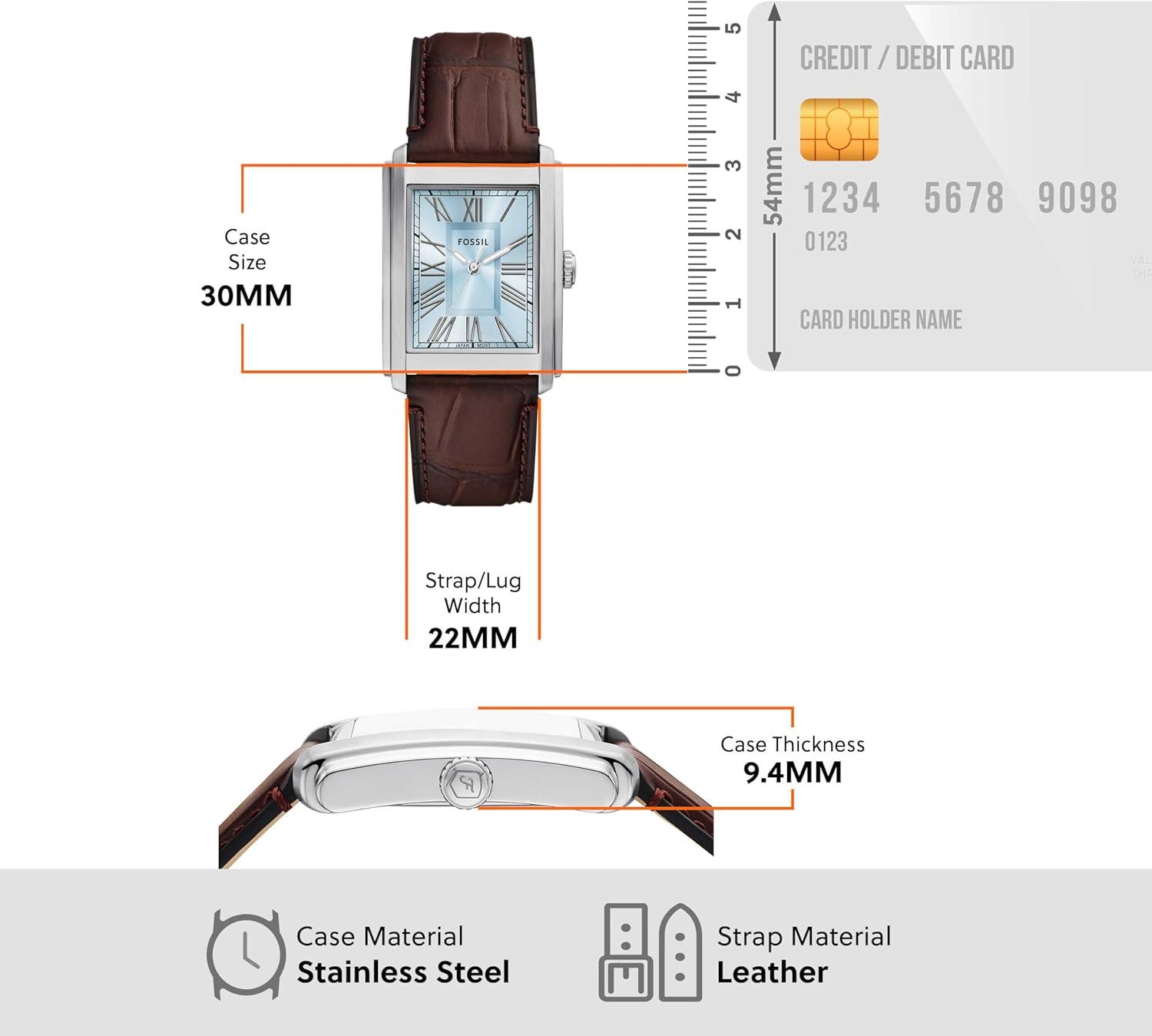 imageFossil Mens Carraway Quartz Stainless Steel ThreeHand WatchBrown LeatherSilverIce Blue