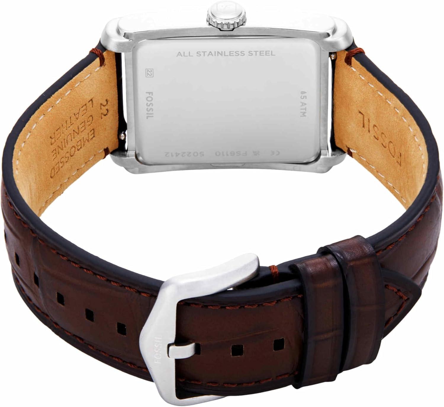 imageFossil Mens Carraway Quartz Stainless Steel ThreeHand WatchBrown LeatherSilverIce Blue