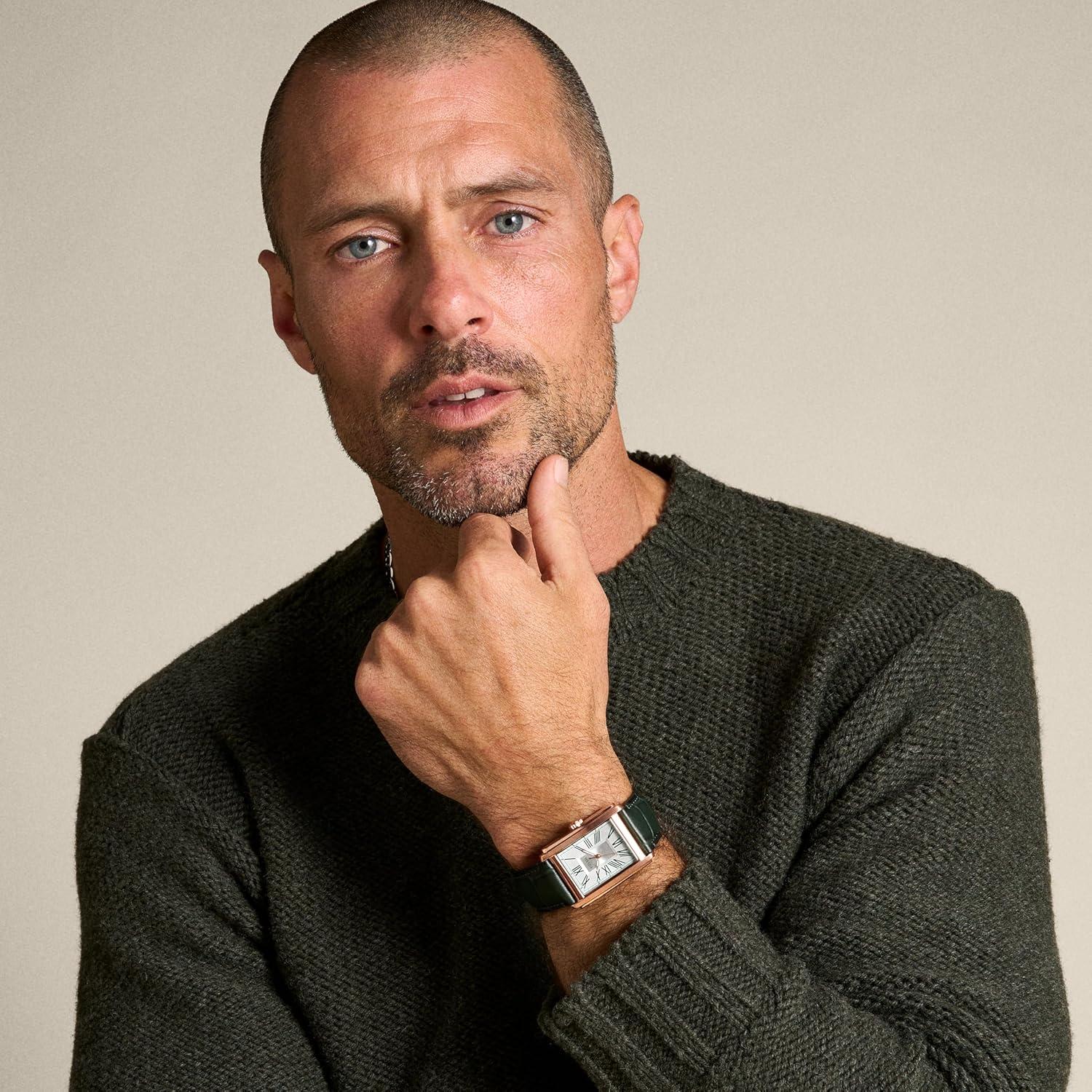 imageFossil Mens Carraway Quartz Stainless Steel ThreeHand WatchGreen LeatherRose Gold