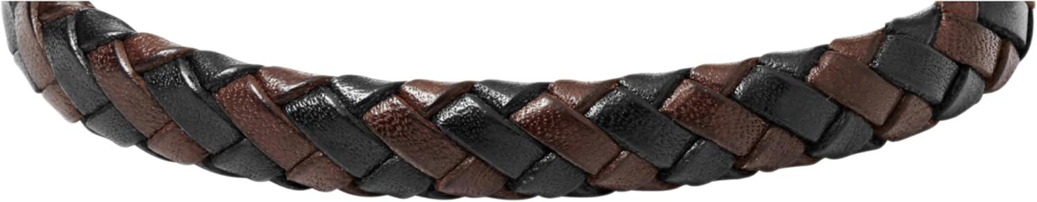 imageFossil Mens Casual Stainless Steel and Genuine Leather Bracelet for MenBlackBrown