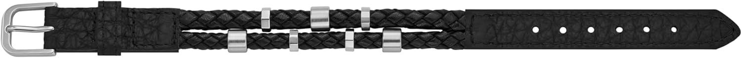 imageFossil Mens Casual Stainless Steel and Genuine Leather Bracelet for MenBlackSilver Multi Braided