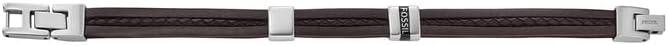 imageFossil Mens Casual Stainless Steel and Genuine Leather Bracelet for MenBrown BraidSilver