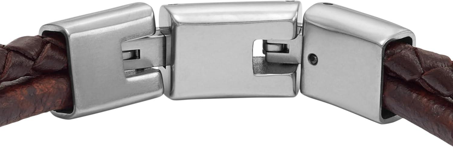 imageFossil Mens Casual Stainless Steel and Genuine Leather Bracelet for MenBrown Braided Multi w Silver Rondelle