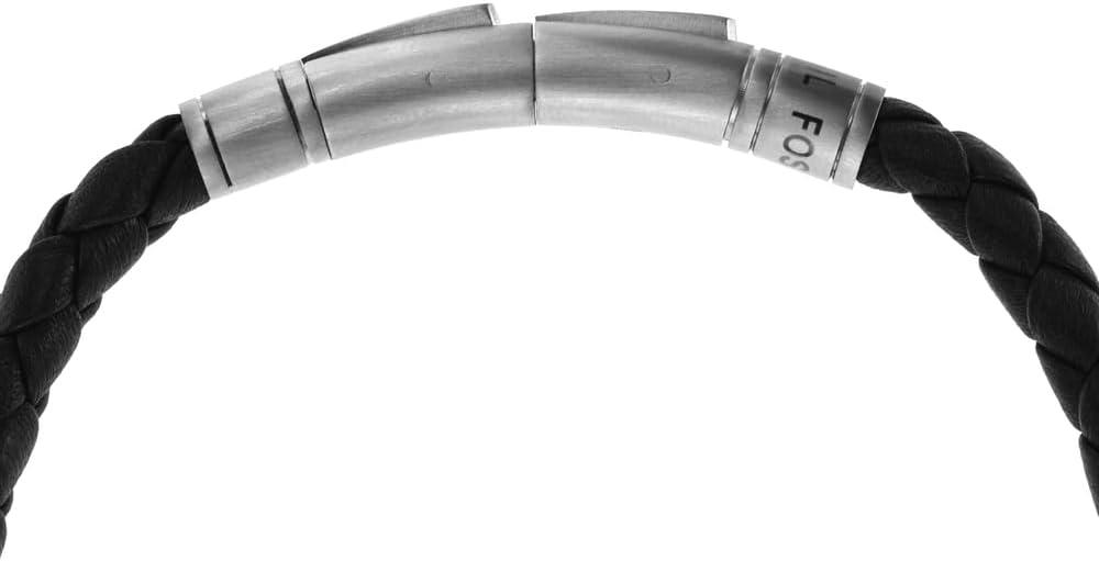 imageFossil Mens Casual Stainless Steel and Genuine Leather Bracelet for MenDark Brown