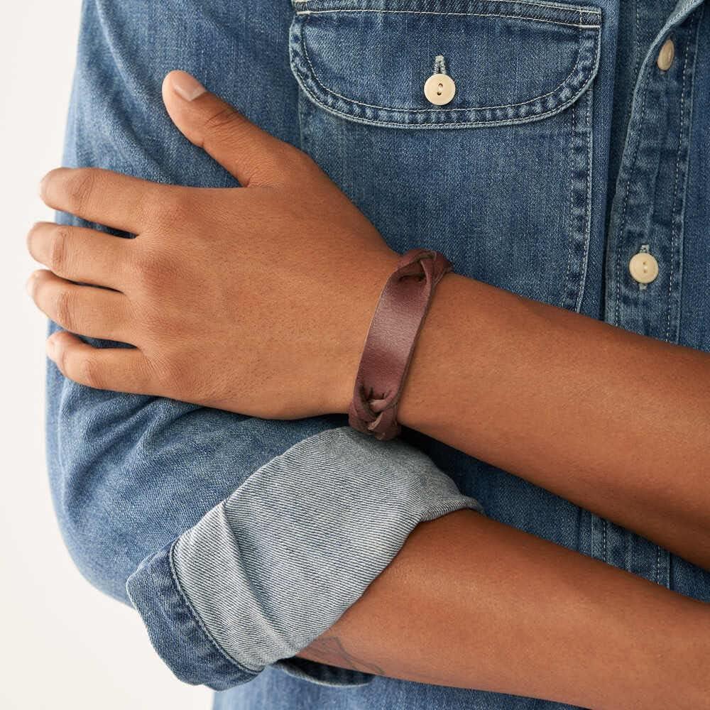 imageFossil Mens Casual Stainless Steel and Genuine Leather Bracelet for MenHeritage Brown Large