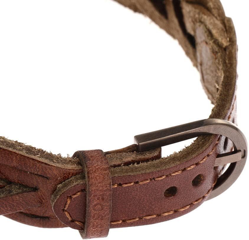 imageFossil Mens Casual Stainless Steel and Genuine Leather Bracelet for MenHeritage Brown Large