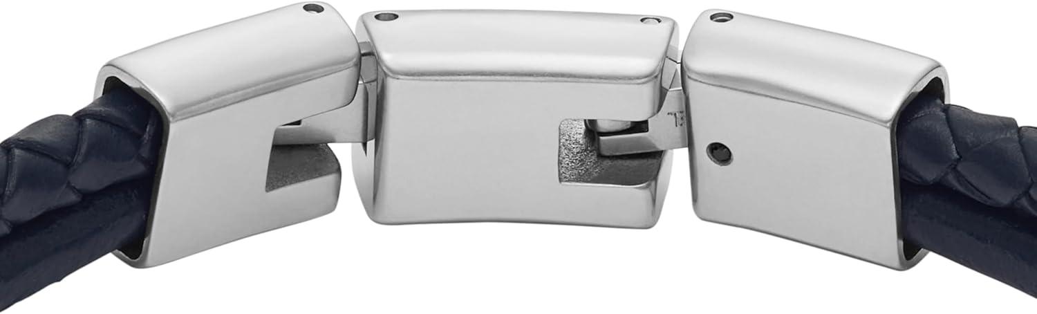 imageFossil Mens Casual Stainless Steel and Genuine Leather Bracelet for MenNavy Braided Multi w TwoTone Rondelle