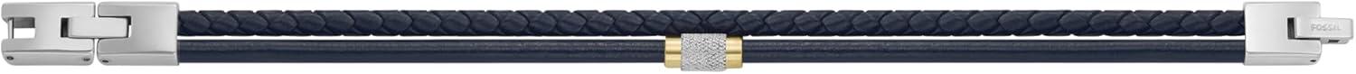 imageFossil Mens Casual Stainless Steel and Genuine Leather Bracelet for MenNavy Braided Multi w TwoTone Rondelle