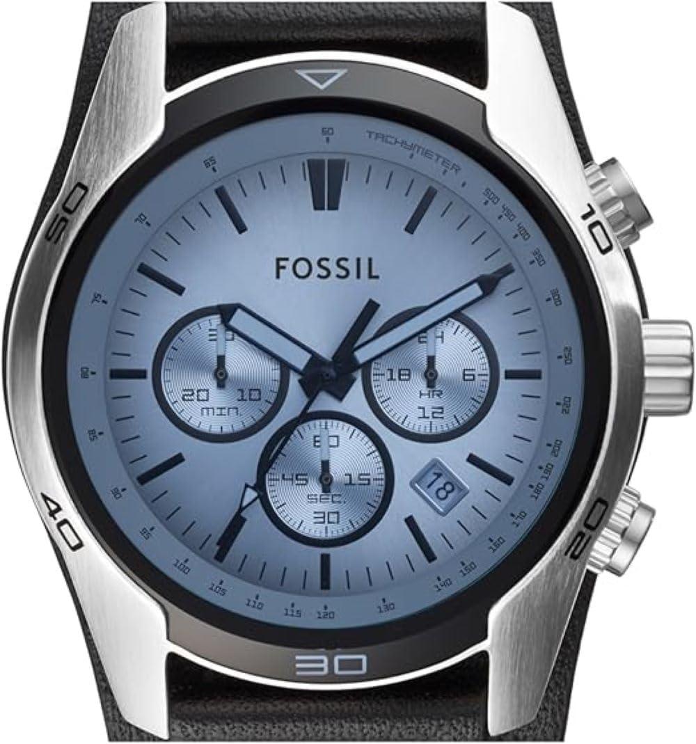 imageFossil Mens Coachman Quartz Stainless Steel and Leather Chronograph WatchSilver  Black