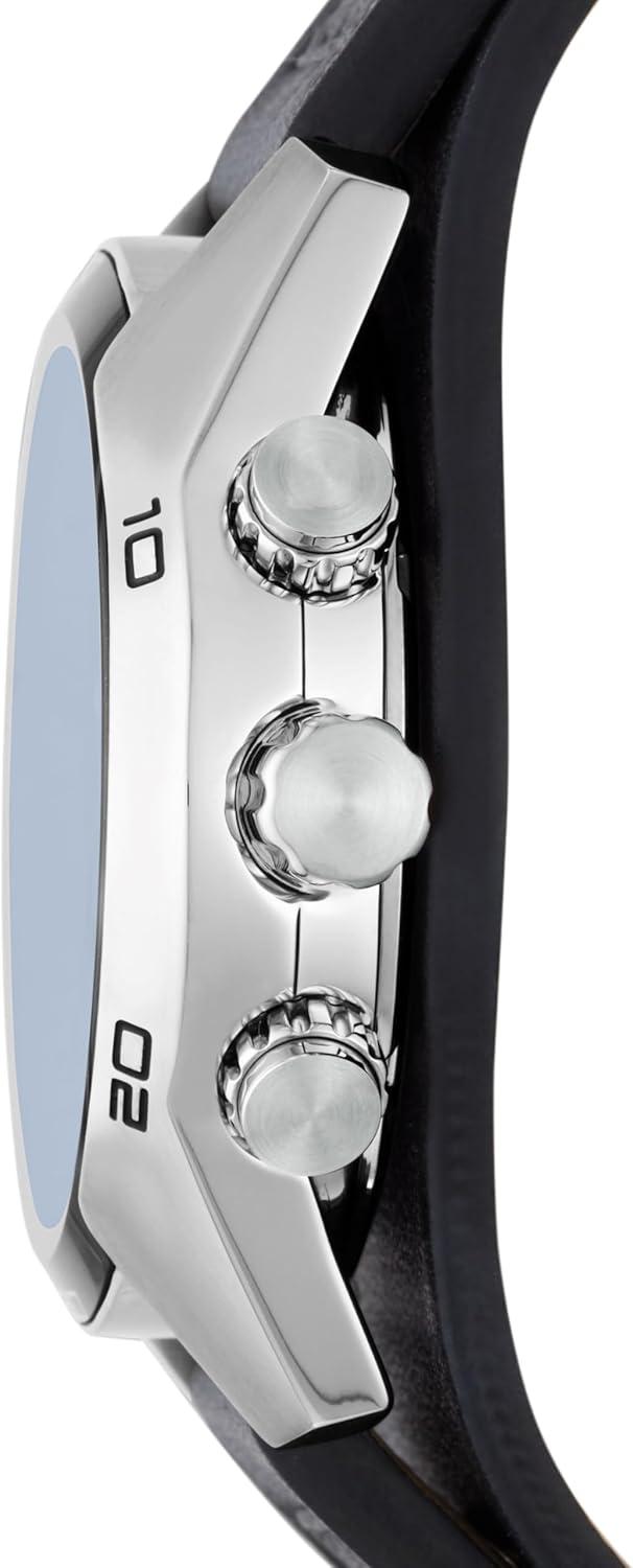 imageFossil Mens Coachman Quartz Stainless Steel and Leather Chronograph WatchSilver  Black