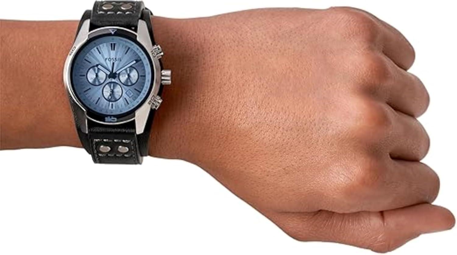 imageFossil Mens Coachman Quartz Stainless Steel and Leather Chronograph WatchSilver  Black