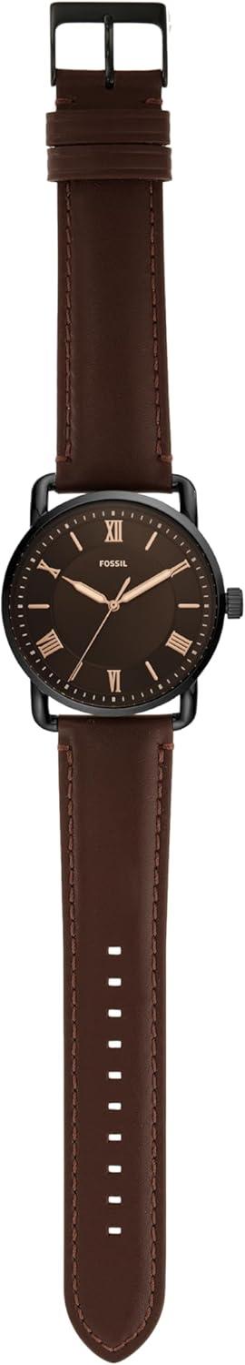 imageFossil Mens Copeland Quartz Stainless Steel and Leather ThreeHand WatchBlackBlack Dial  Brown
