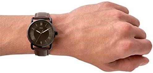 imageFossil Mens Copeland Quartz Stainless Steel and Leather ThreeHand WatchBlackBlack Dial  Brown