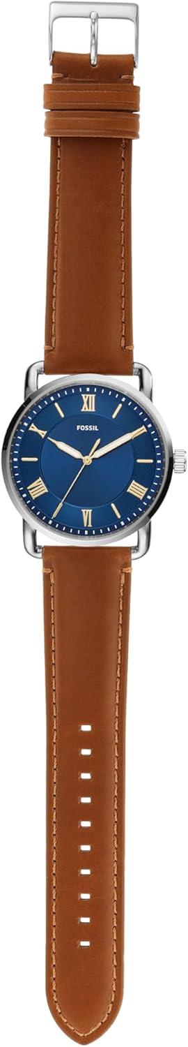 imageFossil Mens Copeland Quartz Stainless Steel and Leather ThreeHand WatchSilverBlue Dial  Brown