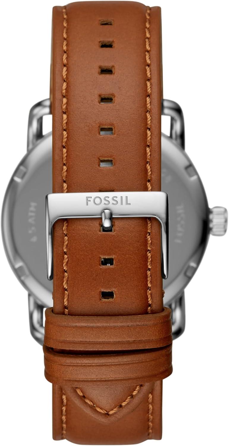 imageFossil Mens Copeland Quartz Stainless Steel and Leather ThreeHand WatchSilverBlue Dial  Brown
