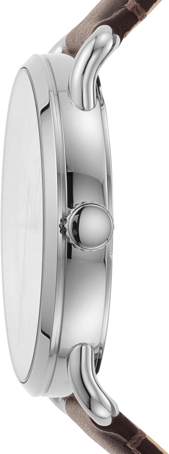 imageFossil Mens Copeland Quartz Stainless Steel and Leather ThreeHand WatchSilverCream Dial  Brown