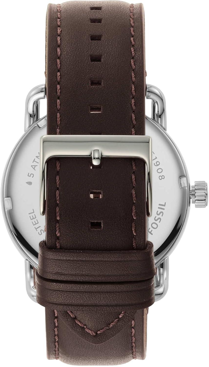imageFossil Mens Copeland Quartz Stainless Steel and Leather ThreeHand WatchSilverCream Dial  Brown