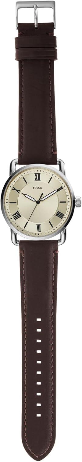 imageFossil Mens Copeland Quartz Stainless Steel and Leather ThreeHand WatchSilverCream Dial  Brown