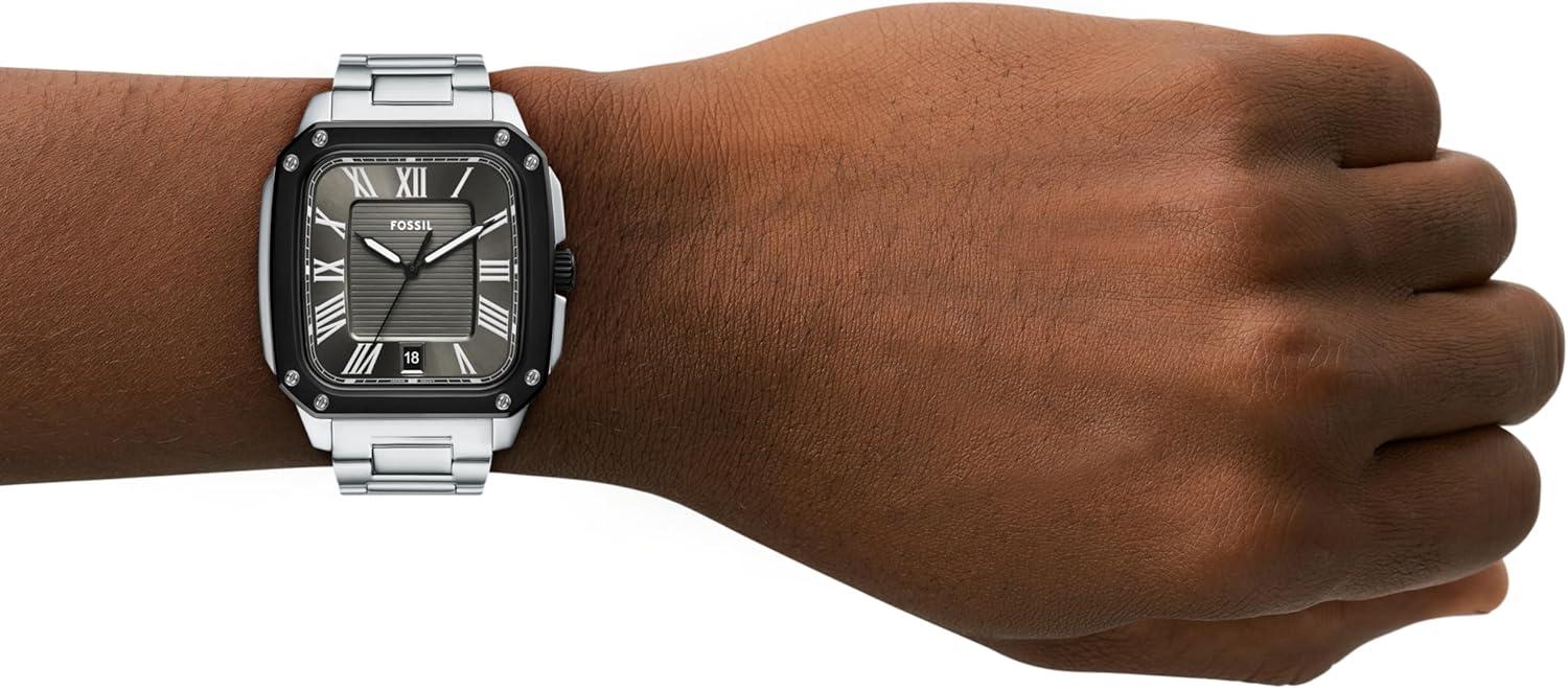 imageFossil Mens Crosby ThreeHand Date Stainless Steel WatchSilverBlack