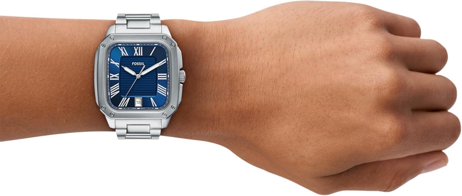 imageFossil Mens Crosby ThreeHand Date Stainless Steel WatchSilverBlue