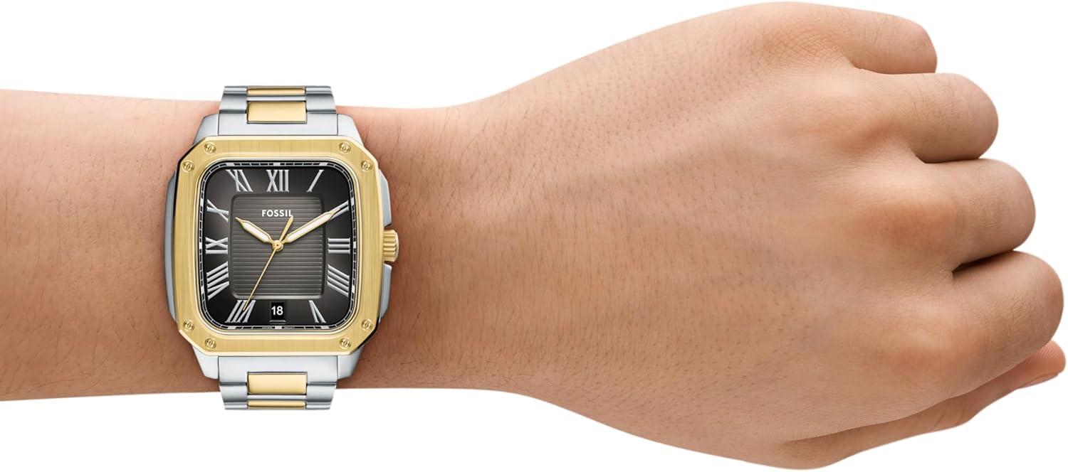 imageFossil Mens Crosby ThreeHand Date Stainless Steel WatchSilverGoldBlack