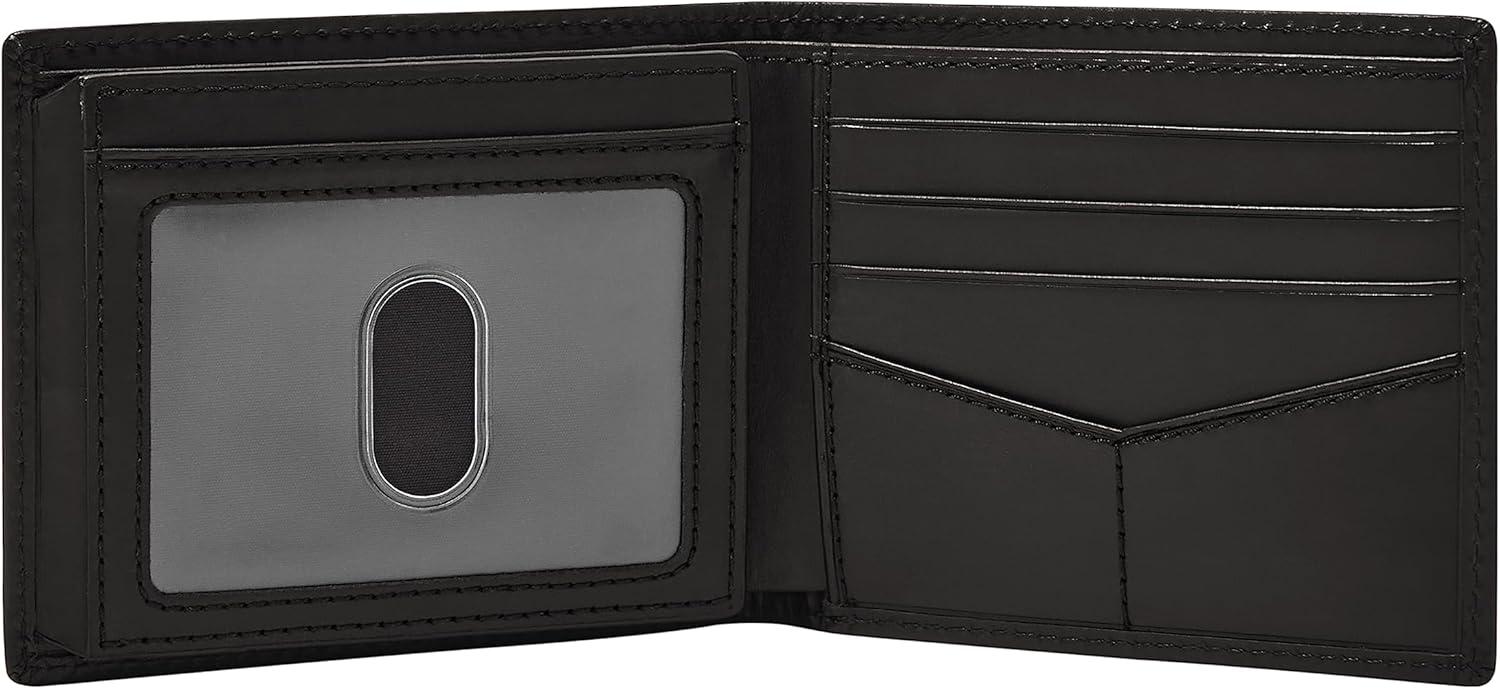 imageFossil Mens Derrick RFIDBlocking Leather Bifold Wallet with Flip ID Window for MenBlack
