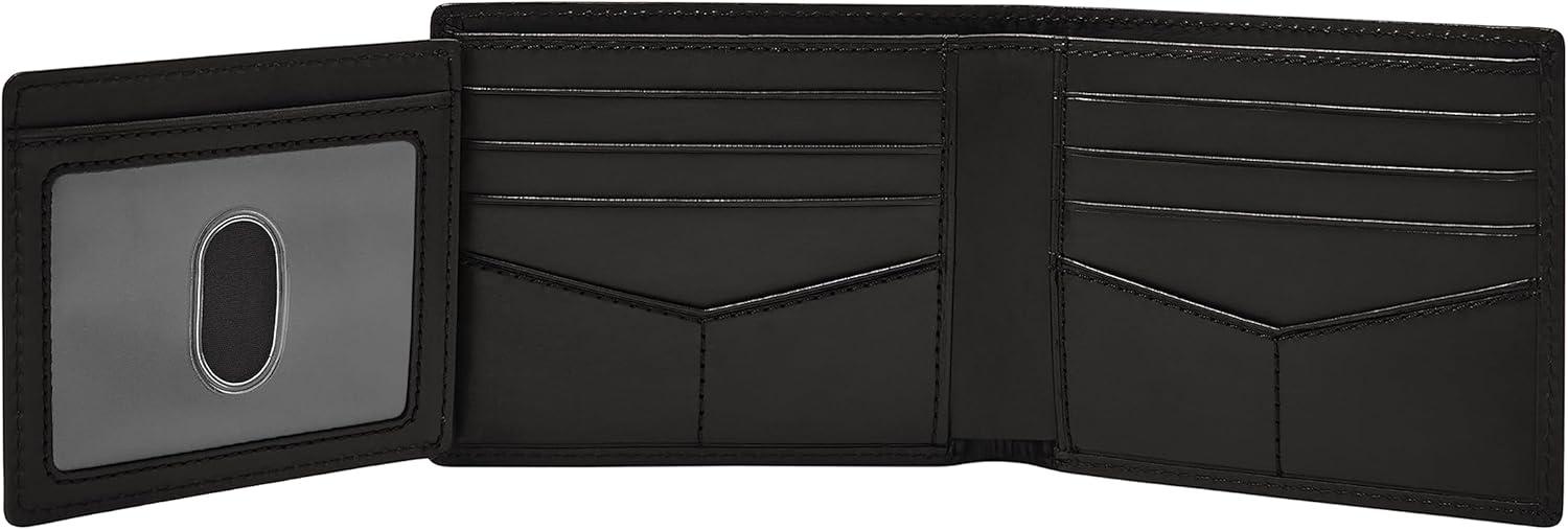 imageFossil Mens Derrick RFIDBlocking Leather Bifold Wallet with Flip ID Window for MenBlack