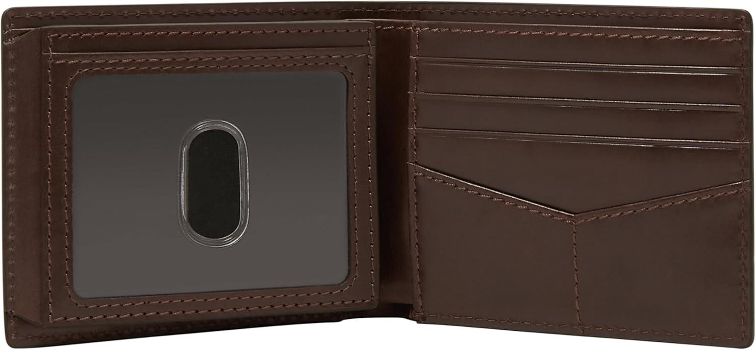 imageFossil Mens Derrick RFIDBlocking Leather Bifold Wallet with Flip ID Window for MenBrown Bandana