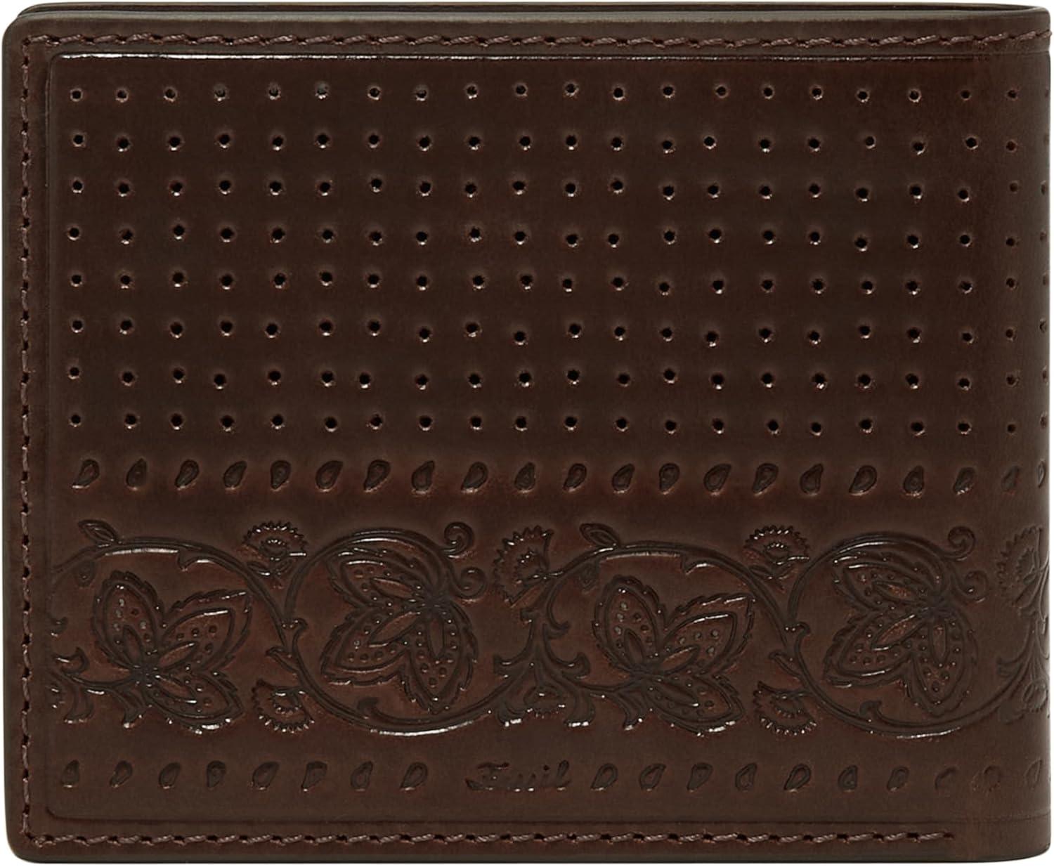 imageFossil Mens Derrick RFIDBlocking Leather Bifold Wallet with Flip ID Window for MenBrown Bandana