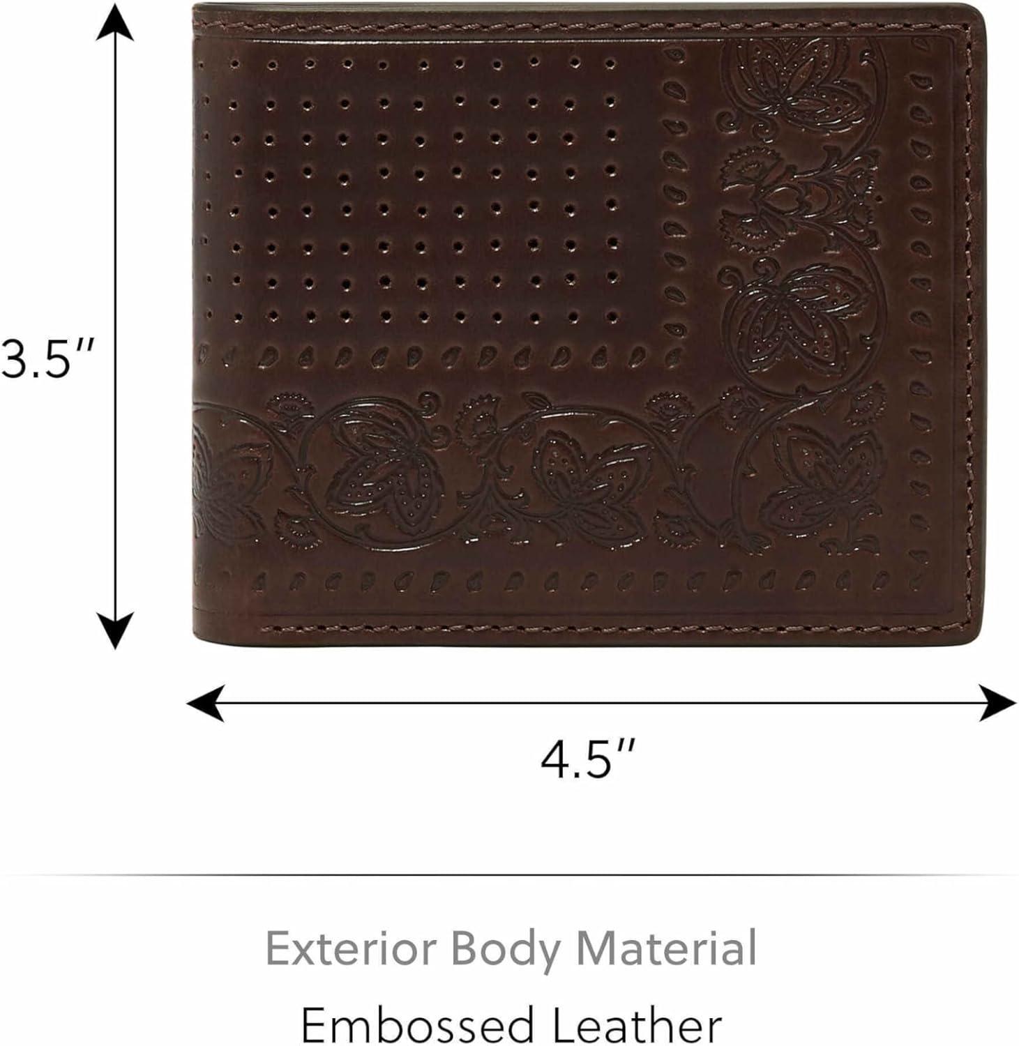 imageFossil Mens Derrick RFIDBlocking Leather Bifold Wallet with Flip ID Window for MenBrown Bandana