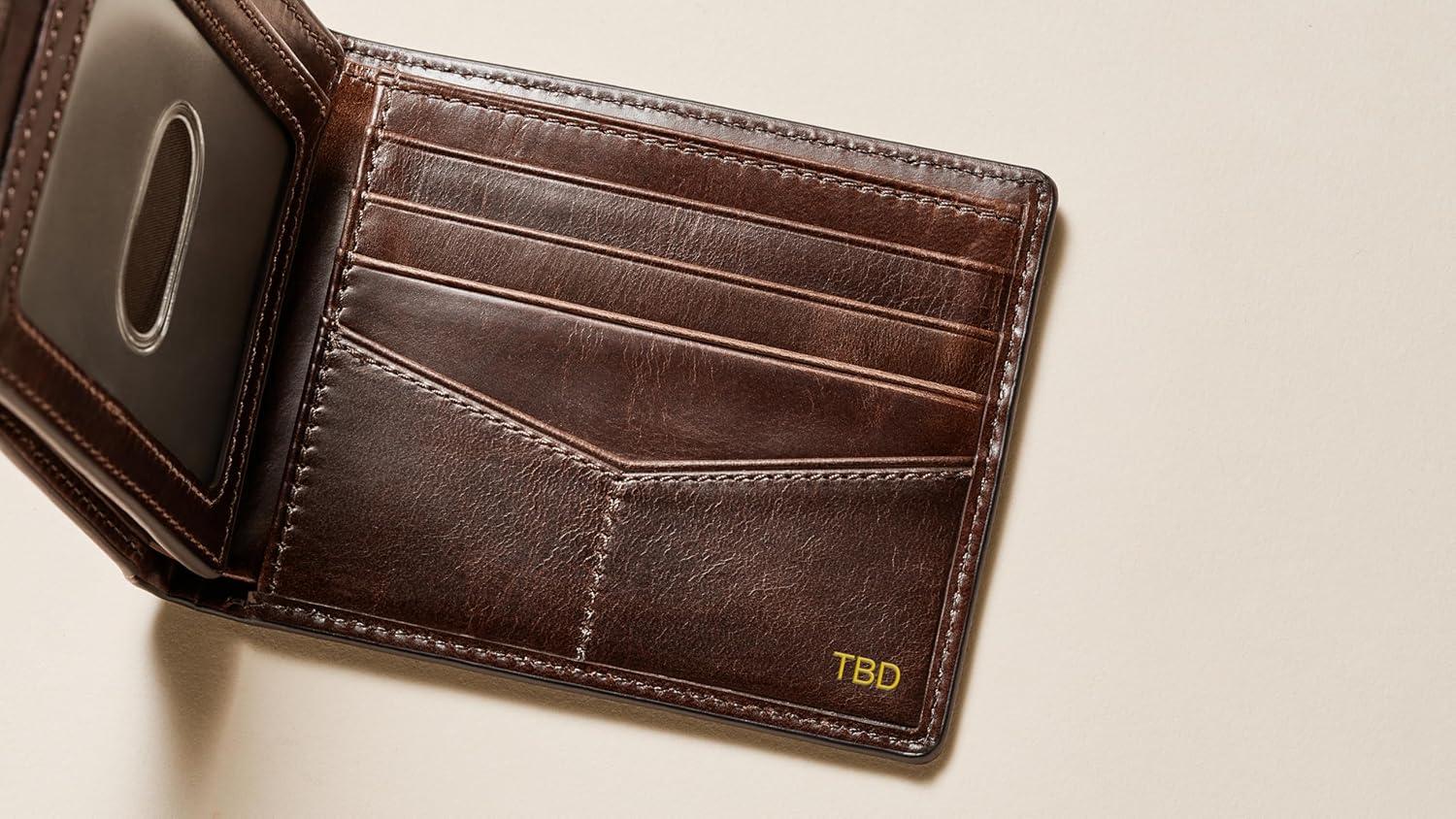 imageFossil Mens Derrick RFIDBlocking Leather Bifold Wallet with Flip ID Window for MenDark Brown