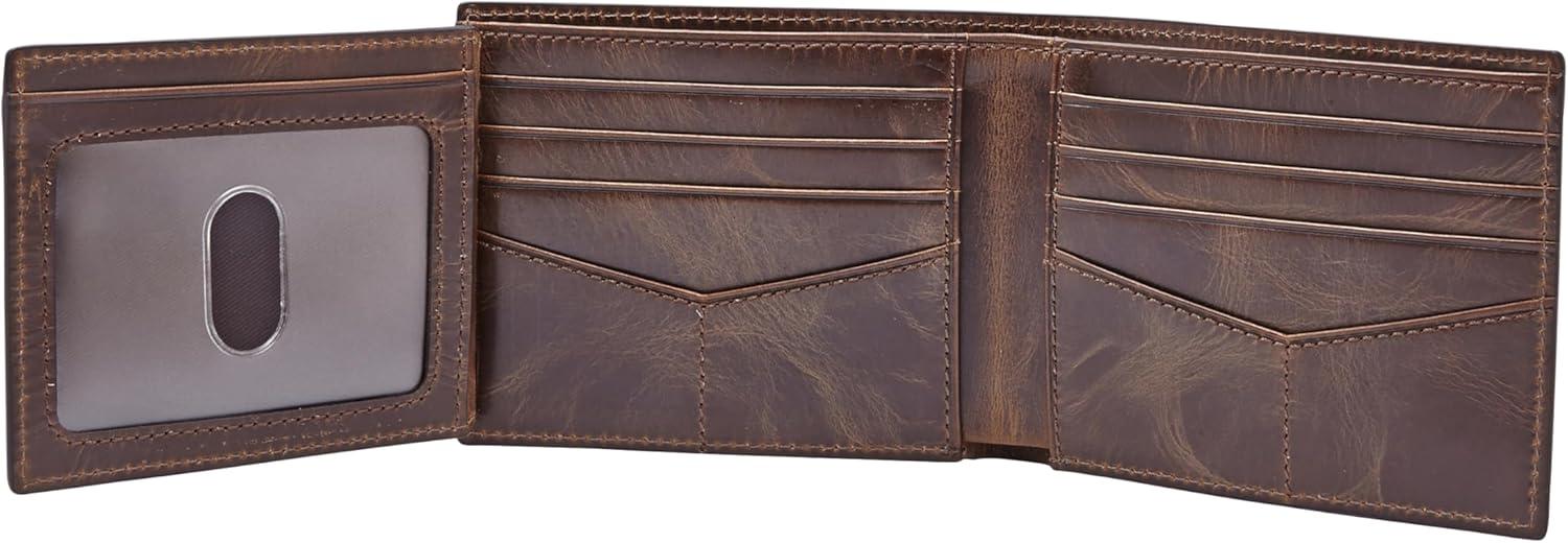 imageFossil Mens Derrick RFIDBlocking Leather Bifold Wallet with Flip ID Window for MenDark Brown