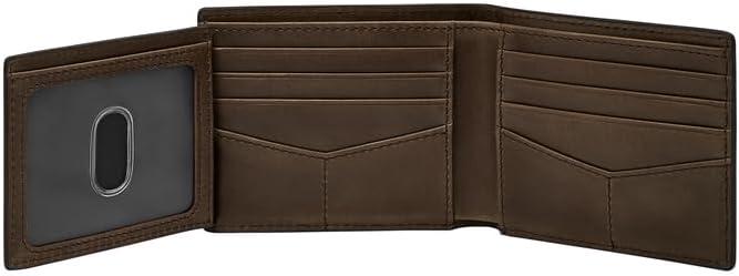 imageFossil Mens Derrick RFIDBlocking Leather Bifold Wallet with Flip ID Window for MenDark Khaki