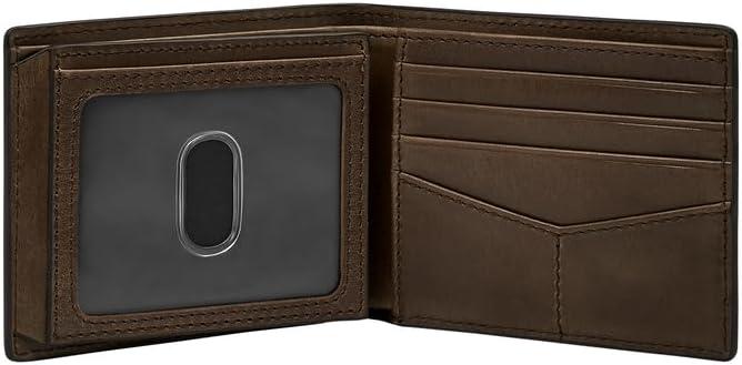 imageFossil Mens Derrick RFIDBlocking Leather Bifold Wallet with Flip ID Window for MenDark Khaki