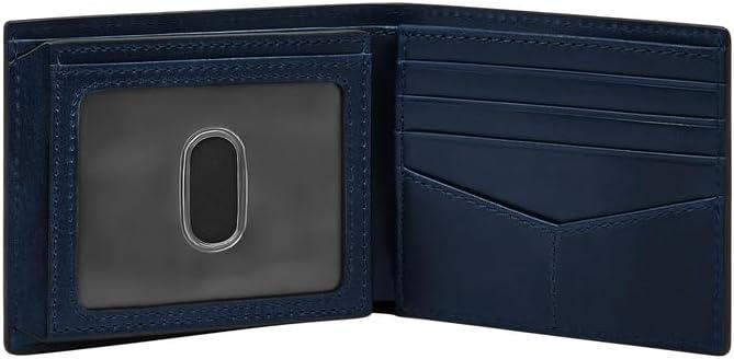 imageFossil Mens Derrick RFIDBlocking Leather Bifold Wallet with Flip ID Window for MenInsignia Blue