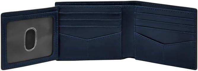 imageFossil Mens Derrick RFIDBlocking Leather Bifold Wallet with Flip ID Window for MenInsignia Blue