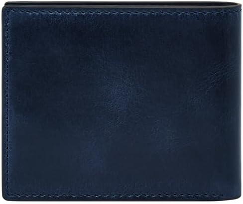 imageFossil Mens Derrick RFIDBlocking Leather Bifold Wallet with Flip ID Window for MenInsignia Blue