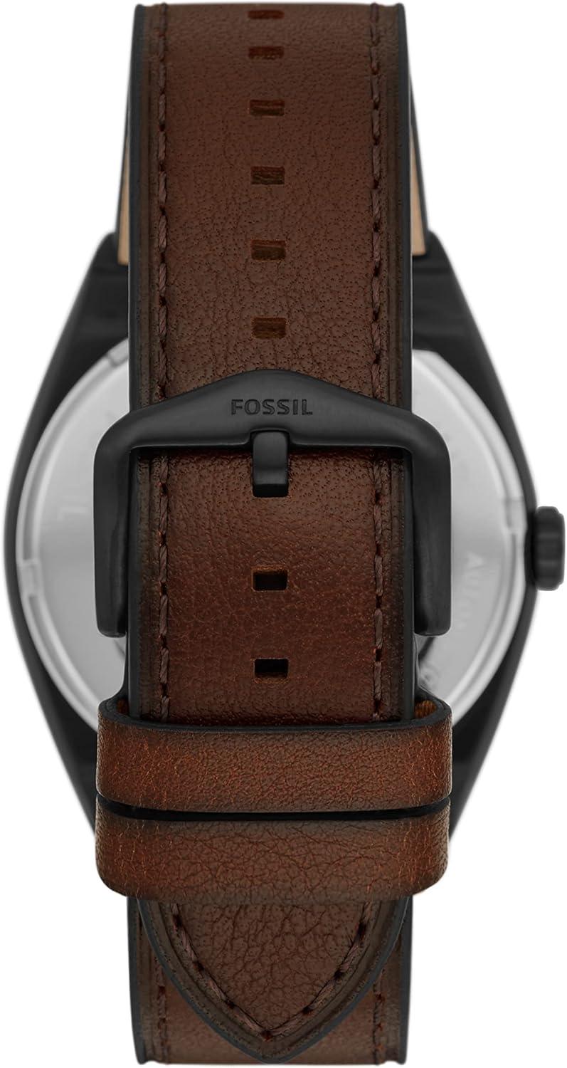 imageFossil Mens Everett Automatic Stainless Steel ThreeHand WatchBrown LeatherBlack