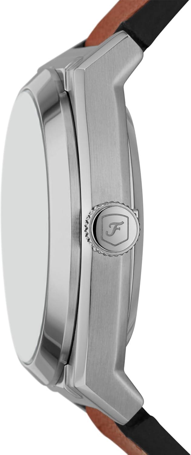 imageFossil Mens Everett Automatic Stainless Steel ThreeHand WatchBrown LeatherSilverGreen