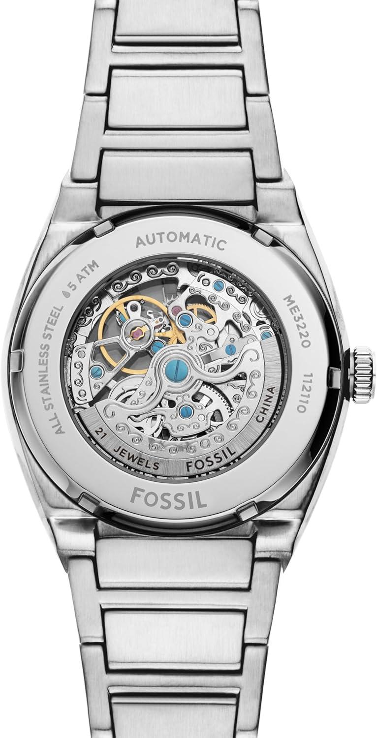 imageFossil Mens Everett Automatic Stainless Steel ThreeHand WatchSilverBlue