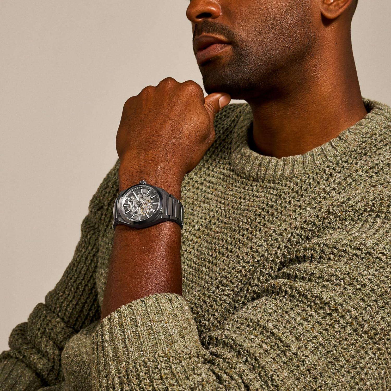 imageFossil Mens Everett Automatic Stainless Steel ThreeHand WatchSmoke Gray